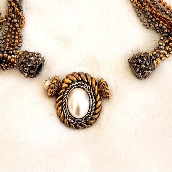 Vintage Multi-strand Black Silver Gold Colored Necklace Faux Pearl, Magnet Clasp - Picture 6 of 6